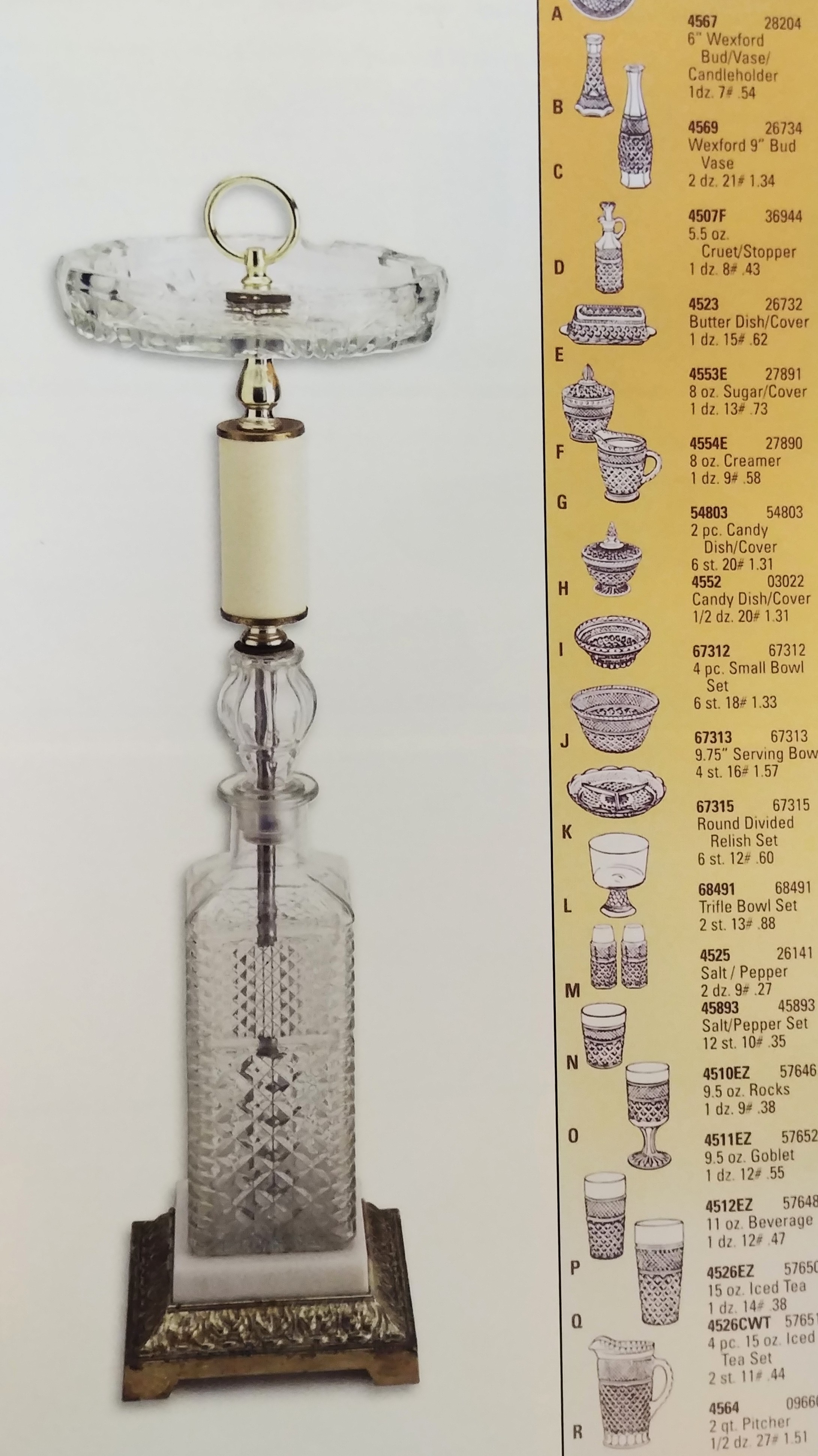 a page from Fire-King & More, featuring an ashtray stand made from a Wexford whiskey decanter. 