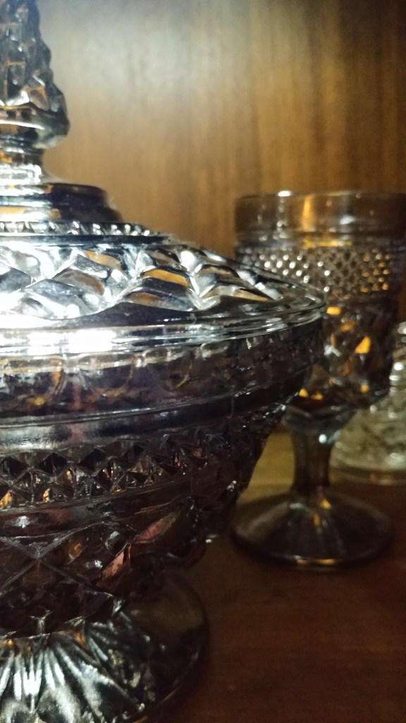 close-up detail of pewter mist flashed Wexford glass