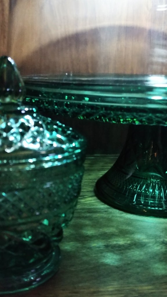 close-up detail of green Wexford glass