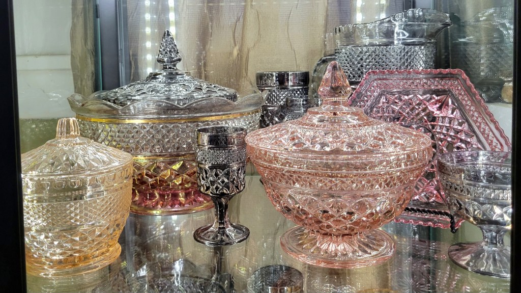 various shades of pink in Wexford (and one knock-off) pieces, backed by various different Wexford pieces in pewter mist