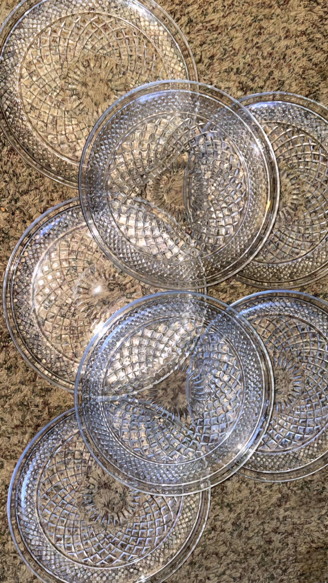 an overhead view of seven Wexford cake plates.