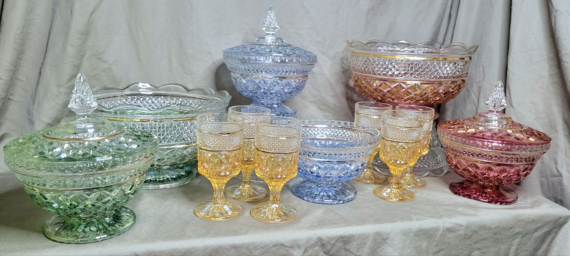 a collection of Wexford pieces with ombre treaments in various colors.